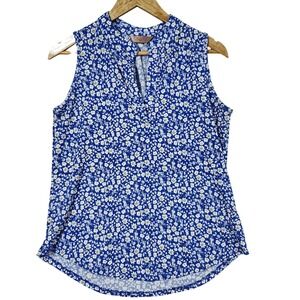 Amana Floral Print‎ Sleeveless Blouse Top Blue White Women's Size M